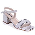 Dagoster DZA07-12531223 Gümüş Simli Kalın Topuklu Abiye Kadın Ayakkabı