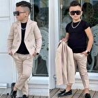 MODAVALS 4 PARÇA 6 DÜĞMELİ CEKETLİ ERKEK ÇOCUK TAKIM ELBİSE - SİYAH TSHIRT