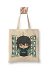 Demon Slayer Muichiro Chibi İblis Keser Beyaz Bez Çanta Uzun Saplı Alışveriş Çantası Plaj Çantası