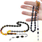 925 Ayar Gümüş Püsküllü Arpa Kesim Gümüş İsim Yazılı Süzme Bala-Kırmızı Ateş Kehribar Tesbih