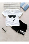 Çocuk Beyaz Kind Baskılı Şort-tişört Takım