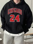 Chicago Number 24 Letter Print Erkekler Rahat Moda Kapüşonlular Tüm Maç Sonbahar Tişörtü Pola