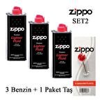 Zippo 3 Benzin+1 Paket Taş Set
