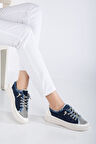 Neva Taşlı Düz Taban Kadın Lacivert Kot Sneakers