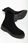Kadın Lastikli Günlük Siyah Süet Kalın Tabanlı Bot
