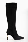 Kadın Siyah Süet Sivri Burun İnce Topuklu Çizme