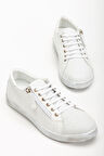 Kadın Beyaz Hakiki Deri Delikli Spor Ayakkabı