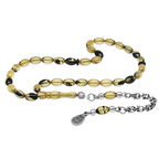 Kararmaz Metal Arnavut Zincir Püsküllü Arpa Kesim Siyah-Beyaz Bilek Boy Ateş Kehribar Tesbih