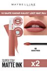 Maybelline Gün Boyu Kalıcı Etki Sunan Süper Mat Likit Ruj 65 Seductress - Nude X2