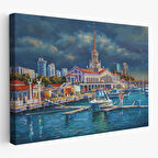 Soçhi Limanı Rusya Yağlıboya Görünüm Dekoratif Kanvas Duvar Tablosu-3604