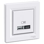 Schneider Asfora Beyaz USB Şarj Prizi 2.4A Type A+C Çerçeveli - EPH2700321