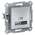 Schneider Asfora Plus Alüminyum USB Şarj Prizi 2.4A Type A+C Çerçevesiz - EPH2700361