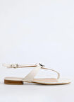 Beyaz Deri  Kadın Sandalet