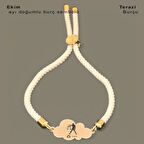 Terazi Burçlarına Özel Bulut Motifli 14 Ayar Altın Plakalı İpek Örgülü Hediye Bileklik-362burç-beyaz