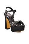Ayakmod 655413 Z Siyah Saten Platform Topuk Kadın Topuklu Ayakkabı