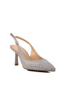Ayakmod 575008 Z Gümüş Saten Taşlı Kadın Topuklu Ayakkabı