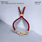 Ağustos Ayı Doğumlarına Özel 14 Ayar Altın Plakalı Örgülü Kuş Motifli Bileklik-363ay-kırmızı