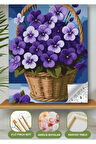 Sayılarla Boyama Seti 40x50 Cm (Çıtalı) Fırça Boya Dahil Numaralı Tuval Sepet Mor Çiçekler