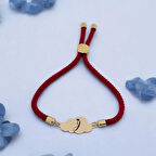 J Harfine Özel İpek Örgülü Bulut Figürlü 14 Ayar Altın Plakalı Hediye Bileklik-364harf-kırmızı