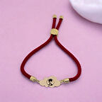 Atatürk Temalı Bulut Figürlü 14 Ayar Altın Plakalı İpek Örgülü Hediye Bileklik-364sembol-kırmızı