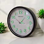 Fosforlu 3D Kabartma Rakam Mini Küçük Saat Duvar Saati Çap 22 Cm Siyah