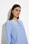 DeFacto Regular Fit Geniş Yakalı Çizgili Poplin Uzun Kollu Gömlek Tunik E4354AX25SPBE40
