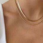 2Lİ SET İTALYAN EZME BURGU KADIN KOLYE GOLD ÇELİK ÜZERİ ALTIN KAPLAMA GARANTİ BELGELİ