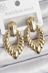 HEYF 316 Çelik Gold Renk İşlemeli Motiif Model Kadın Küpe
