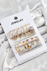 HEYF Pirinç Karışık Halka Model Gold Renk 6 Çift Kadın Küpe Set