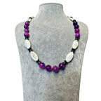 Uretti - Özlem 9422 2455 El Yapımı Mor Akik ve Sedef Doğal Taş Kolye