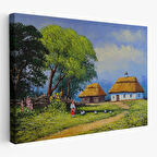 Ukrayna Köy Evi Manzarası Yağlıboya Görünüm Dekoratif Kanvas Duvar Tablosu-3664