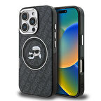 iPhone 16 Pro Kılıf Karl Lagerfeld Lisanslı Parlayan Simli Karl & Choupette Heads Kapak Siyah