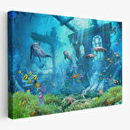 Su Altı Manzarası Yağlıboya Görünüm Dekoratif Kanvas Duvar Tablosu-3667