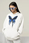 Kelebek Baskılı Unisex Oversize Tasarım Hoodie