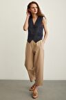 Önü Çift Pileli Pantolon Bej