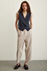 Önü Çift Pileli Pantolon Taş