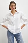 Yaka İncili Poplin Gömlek Beyaz