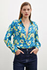 Lotus Desenli Gömlek Mavi