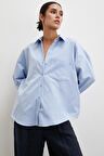 Puantiyeli Oversize Gömlek Mavi