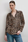 Leopar Desenli Viskon Gömlek Siyah