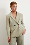 Çift Düğmeli Keten Blazer Ceket Gri