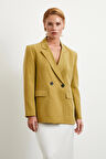Çift Düğmeli Keten Blazer Ceket Olive