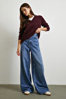 Yüksek Bel Geniş Paça Beş Cepli Jean Mavi