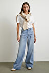 Paçası Katlamalı Geniş Paça Jean Buz Mavisi