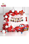 Araba Bannerli Kırmızı Araba Yıldız Folyo Balonlu Beyaz Kırmızı Konsept Doğum Günü Parti Seti Süsü
