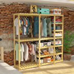 LILLI - Açık ahşap elbise askısı raf sistemi gardırop