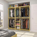 Pente - Açık Ahşap Elbise Askısı Raf Sistemi Gardırop