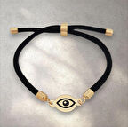 Koruyucu ve Güçlü 14 Ayar Altın Plakalı ve Siyah Örgülü Yuvarlak Figürlü Nazar Göz Bilekliği