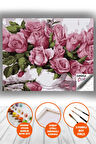 Color Pembe Güller Sayılarla Boyama Seti - Yetişkin Boyama, 40x50 Yatay Tuval, Kendin Yap Hobi Seti