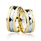 Sarı Beyaz Şeritli Altın Alyans 3703-2